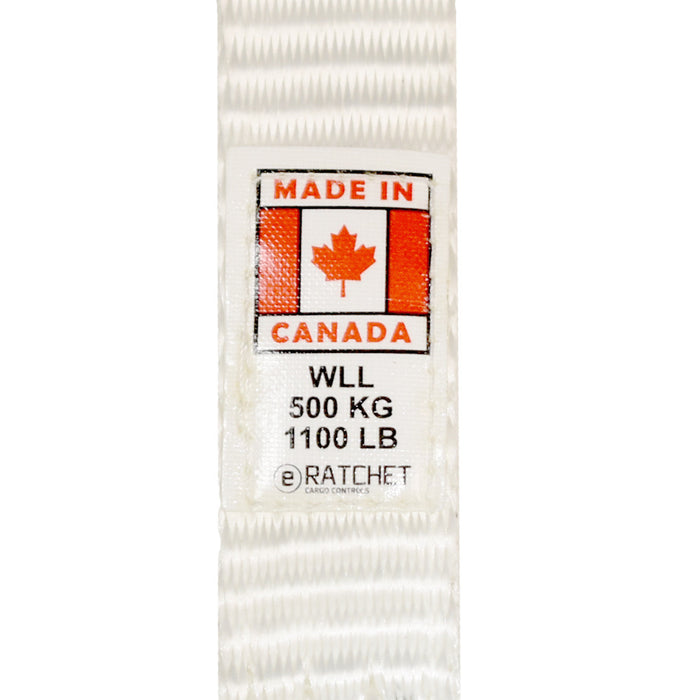 1" X 12' White Tent Wide Handle Ratchet Strap Strap w/ Forged Bull Nose Snap Hook & Round Ring | 3,300 Lbs. Breaking Strength