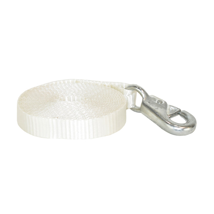 1" X 12' White Tent Wide Handle Ratchet Strap Strap w/ Forged Bull Nose Snap Hook & Round Ring | 3,300 Lbs. Breaking Strength