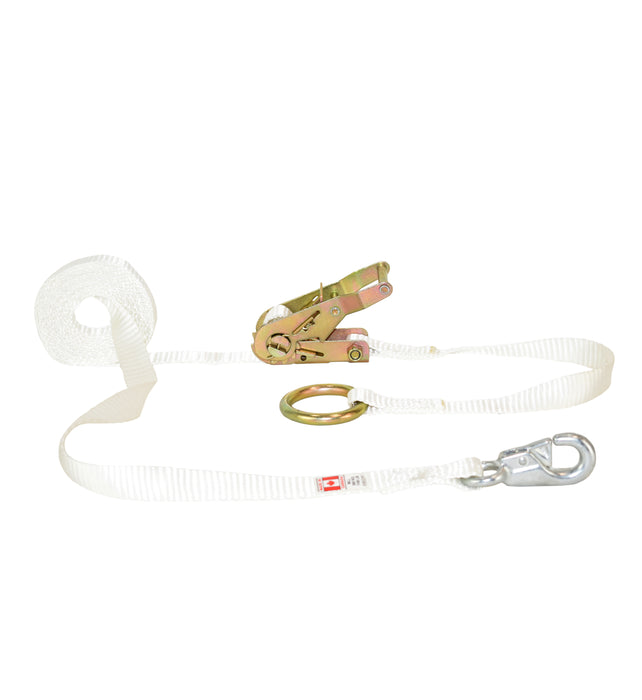 1" X 12' White Tent Wide Handle Ratchet Strap Strap w/ Forged Bull Nose Snap Hook & Round Ring | 3,300 Lbs. Breaking Strength