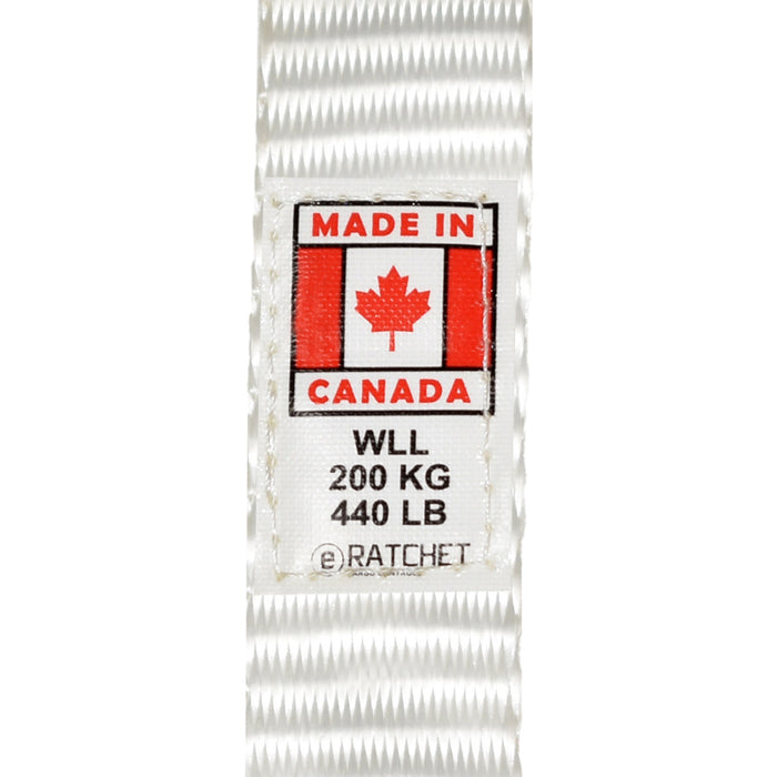 1" X 15' White Tent Cam Buckle Strap w/ Twisted Flat Snap Hook & Double D-Ring | 1,300 Lbs. Breaking Strength